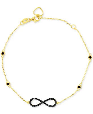 Black Cubic Zirconia Infinity Chain Link Bracelet in 14k Gold-Plated Sterling Silver