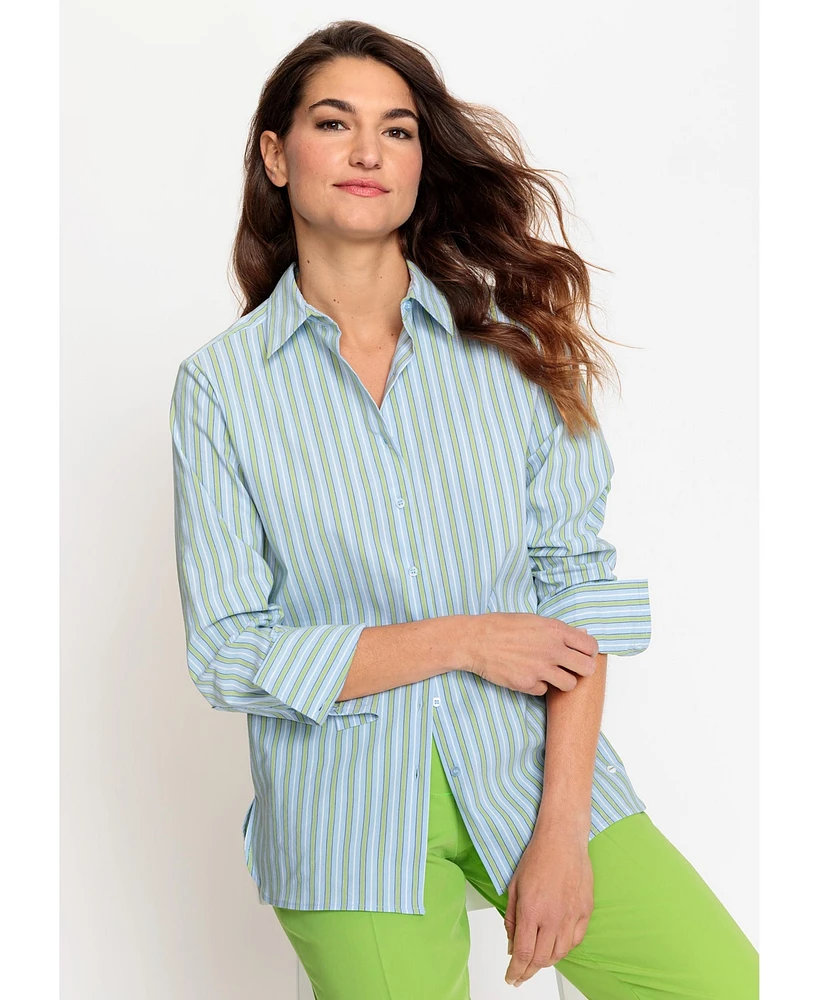 1/1 sleeve Blouse Woven Long Sleeves closed shirt collar Selin Stripe