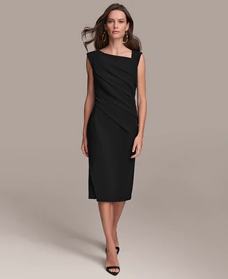 Donna Karan Women's Asymmetric Neckline Pleat-Waist Sheath Dress
