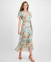 Guess Women's Juna V-Neck Flutter-Sleeve Maxi Dress