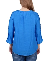 Ny Collection Petite 3/4 Sleeve Tunic with Crochet and Tie Neck