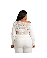 Women's Plus Curvy-Fit Lace Ponte Pullover Neck Tops