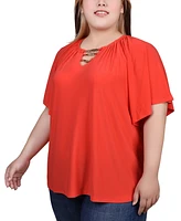 Ny Collection Plus Raglan Sleeve Top with Chain Details