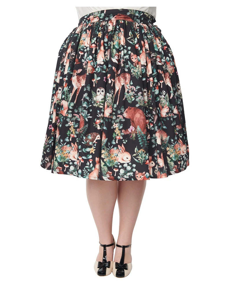 Unique Vintage Plus Printed Woven Gellar Swing Skirt