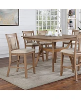 2 Counter Height Chairs in Natural Tone & Beige Wood