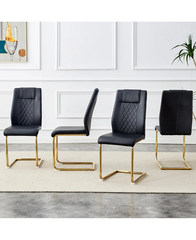 Modern dining chairs with faux leather padded seats, dining room chairs, gold metal leg upholstered chairs, suitable for kitchens, living rooms, bedro