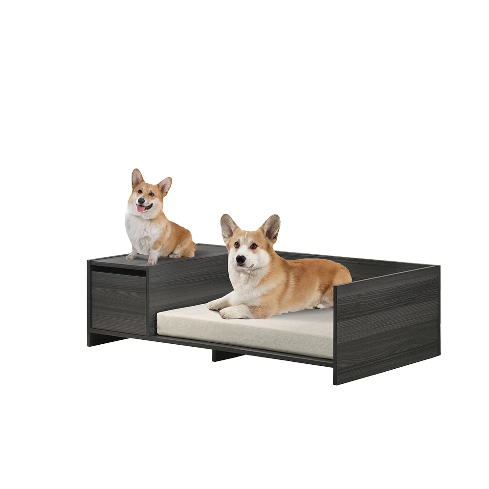 Simplie Fun Esme Ash Gray 47" Wide Modern Comfy Pet Bed With Cushion And Side Storage Compartment