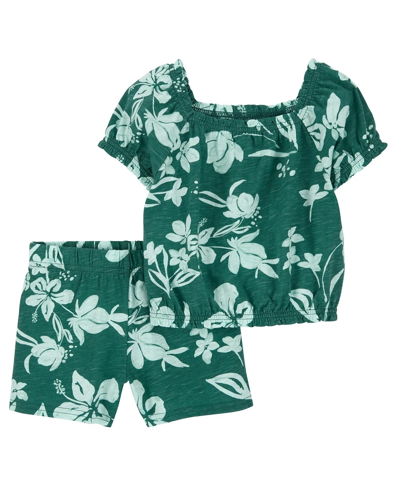 Carter's Baby Girls Floral Cotton Top and Shorts, 2 Piece Set