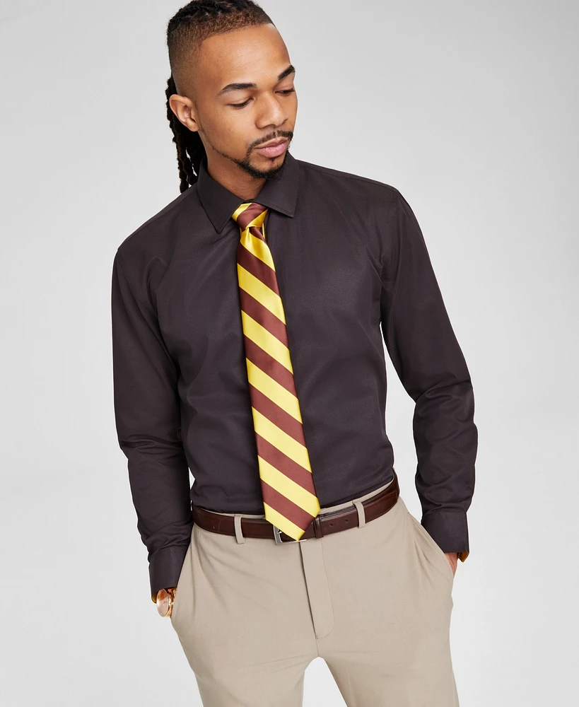 Tayion Collection Men's Brown & Gold Slim Fit Dress Shirt