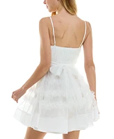 City Studios Juniors' Shirred Ruffled Fit & Flare Dress