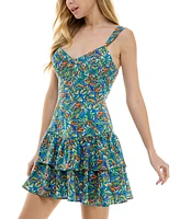 City Studios Juniors' Printed Ruffled Fit & Flare Dress