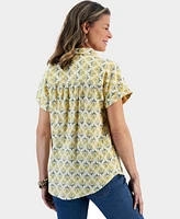 Style & Co Women's Printed Gauze Short-Sleeve Popover Top, Created for Macy's