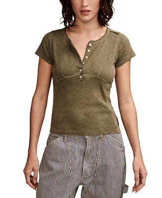 Lucky Brand Women's Crochet-Trim Short-Sleeve Henley T-Shirt