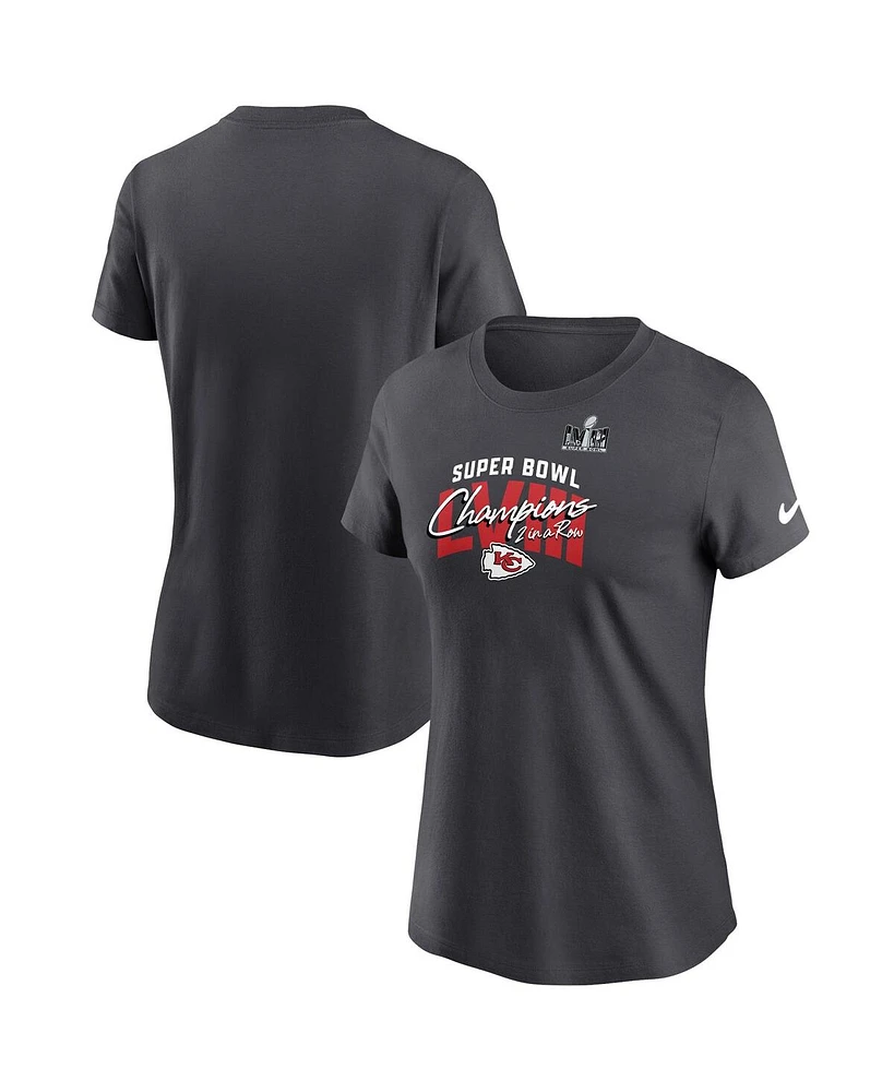 Women's Nike Anthracite Kansas City Chiefs Super Bowl Lviii Champions Iconic Essential T-shirt