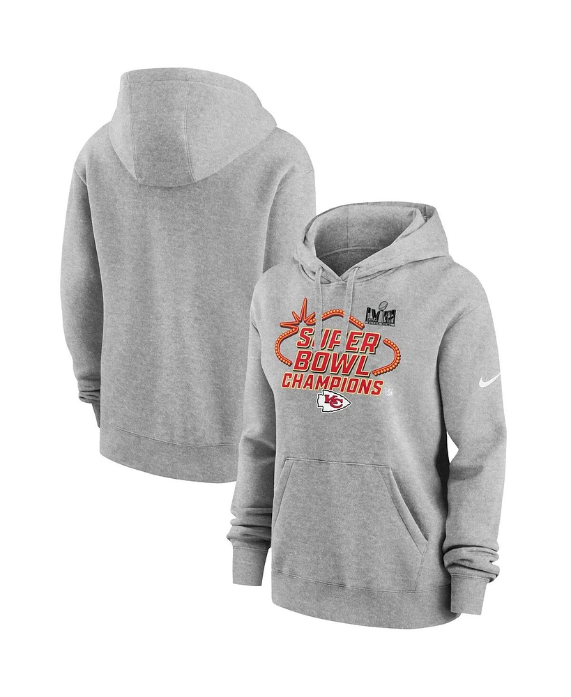 Women's Nike Heather Gray Kansas City Chiefs Super Bowl Lviii Champions Locker Room Trophy Collection Pullover Hoodie