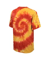 Women's Majestic Red, Yellow Kansas City Chiefs Super Bowl Lviii Champions Oversized Tie-Dye T-shirt