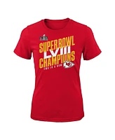 Big Girls Red Kansas City Chiefs Super Bowl Lviii Champions Iconic Victory T-shirt