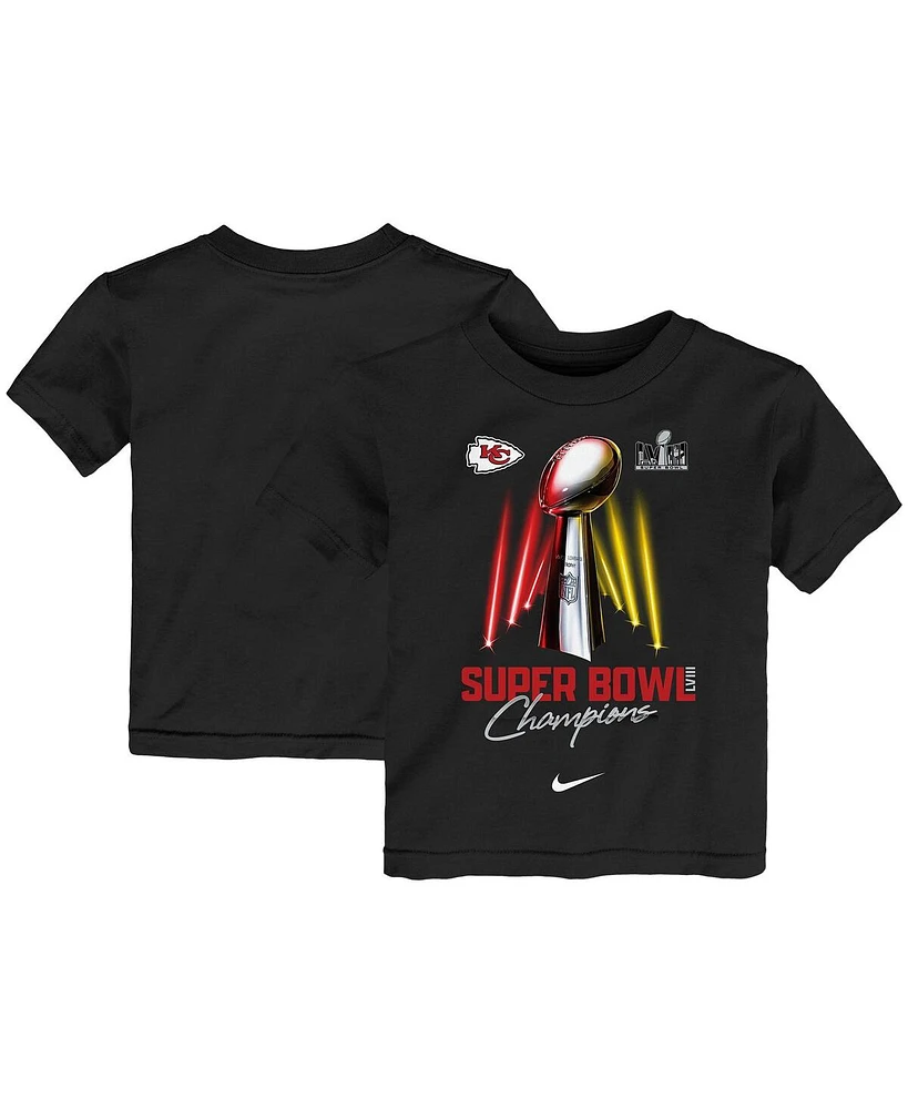 Toddler Boys and Girls Nike Black Kansas City Chiefs Super Bowl Lviii Champions Lombardi Trophy T-shirt