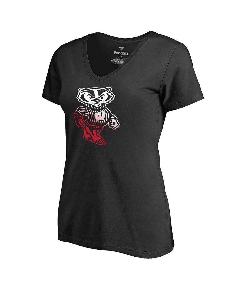 Women's Fanatics Black Wisconsin Badgers Gradient Logo T-shirt