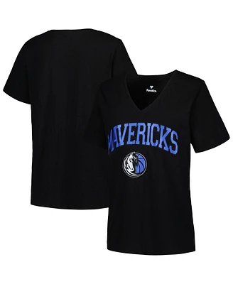 Women's Profile Black Dallas Mavericks Plus Arch Over Logo V-Neck T-shirt