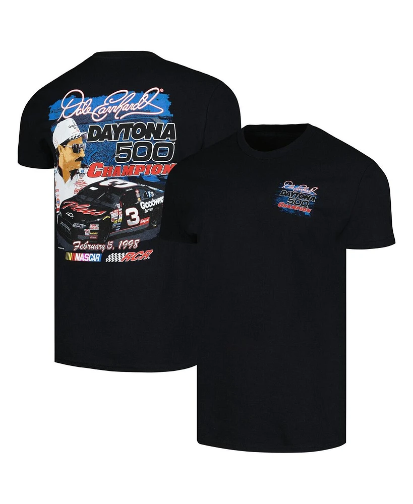 Men's Checkered Flag Sports Black Dale Earnhardt 1998 Daytona 500 Champion Anniversary T-shirt