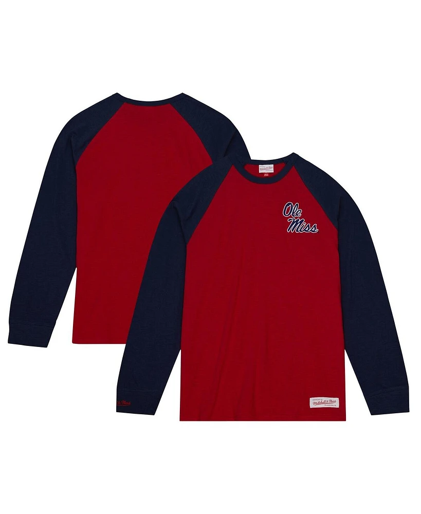 Men's Mitchell & Ness Red Ole Miss Rebels Legendary Slub Raglan Long Sleeve T-shirt