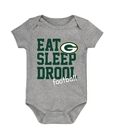 Baby Boys and Girls Green, Gold, Heather Gray Green Bay Packers Three-Pack Eat, Sleep and Drool Retro Bodysuit Set