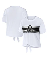 Women's Wear by Erin Andrews White Brooklyn Nets Tie-Front T-shirt