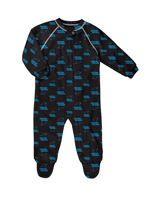 Newborn Black Carolina Panthers Allover Print Raglan Full-Zip Jumper