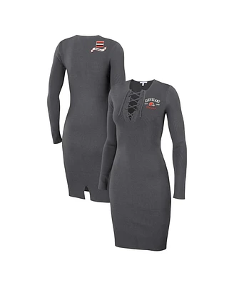 Women's Wear by Erin Andrews Charcoal Cleveland Browns Lace Up Long Sleeve Dress