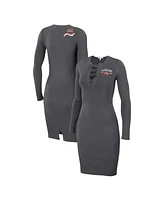 Women's Wear by Erin Andrews Charcoal Cleveland Browns Lace Up Long Sleeve Dress