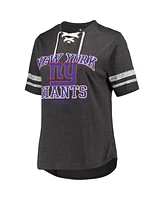 Women's Fanatics Heather Charcoal Distressed New York Giants Plus Size Lace-Up V-Neck T-shirt