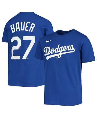 Big Boys Nike Trevor Bauer Royal Los Angeles Dodgers Player Name and Number T-shirt