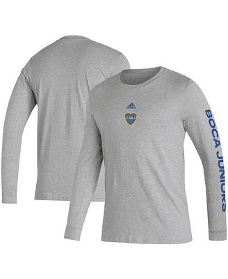 Men's adidas Heather Gray Boca Juniors Team Crest Long Sleeve T-shirt