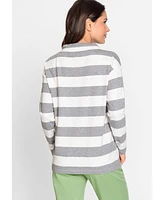 Olsen 100% Cotton Long Sleeve Stripe & Placement Print Jersey Top