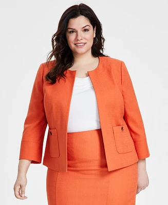 Kasper Plus Textured Open-Front 3/4-Sleeve Blazer