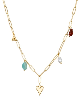 Unwritten Multi Color Stone and Heart Charm Pendant Necklace