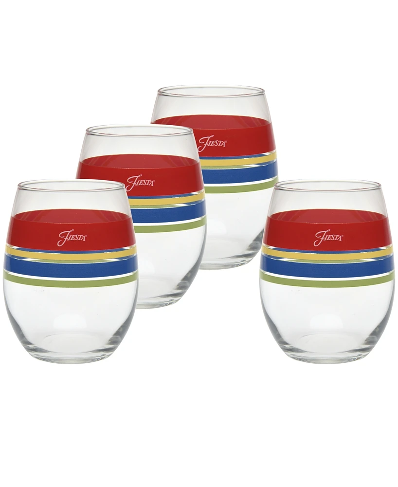 Fiesta Bright Edgeline 15-Ounce Stemless Wine Glass Set of 4