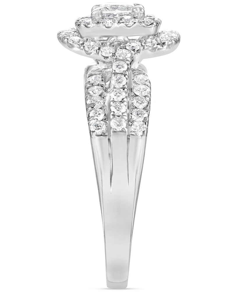 Diamond Princess Double Halo Triple Row Engagement Ring (1 ct. t.w.) in 14k White Gold