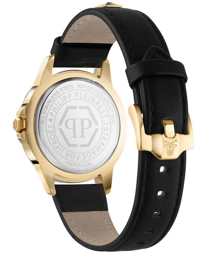 Philipp Plein Women's Lady Rock Gold-Tone Studded Black Leather Strap Watch 38mm