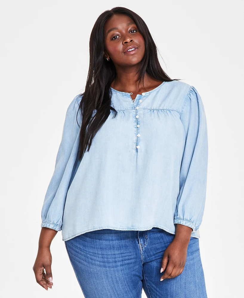 Levi's Plus Halsey 3/4-Sleeve Button-Front Blouse