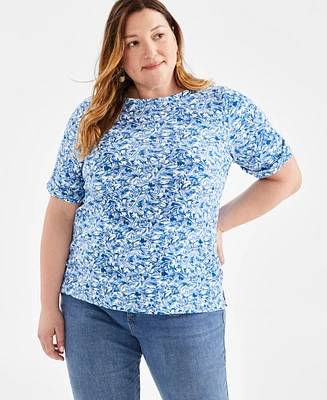 Style & Co Plus Printed Elbow-Sleeve Top, Created for Macy's