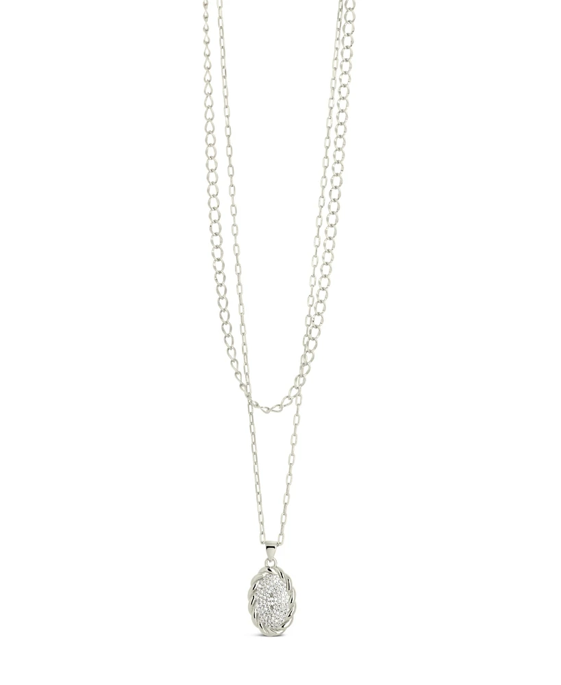 Sterling Forever Silver-Tone or Gold-Tone Cubic Zirconia Round Pendant Galette Layered Necklace