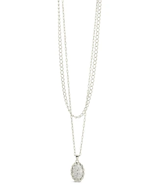 Sterling Forever Silver-Tone or Gold-Tone Cubic Zirconia Round Pendant Galette Layered Necklace