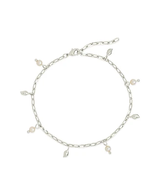 Sterling Forever Silver-Tone or Gold-Tone Shell and Cultured Pearl Dangle Charm Beverly Anklet