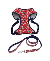 Coastal Pet Ribbon Dog Leash Set - Patterned Dog Leash (1" x 6') & Patterned Dog Harness (3/4" x 22"–28") - Red with Paws