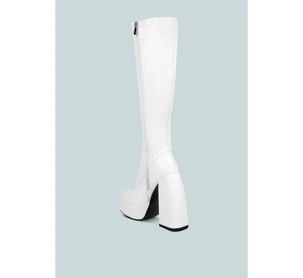fanning platform over the knee boots