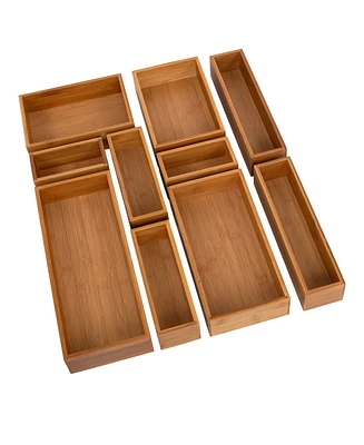 Seville Classics 10-Piece Bamboo Storage Organizer Box Set