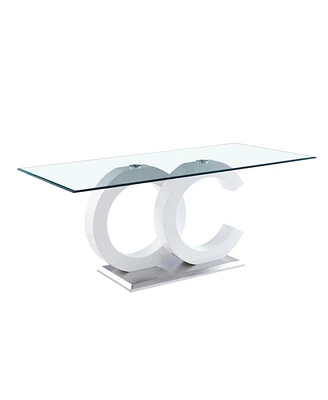 Simplie Fun Tempered Glass Dining Table With Mdf Middle Support And Stainless Steel Base For Modern Design