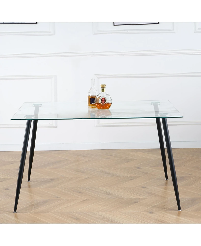 Simplie Fun Glass Dining Table with Metal Legs